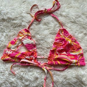 Retro pink and yellow bikini top.